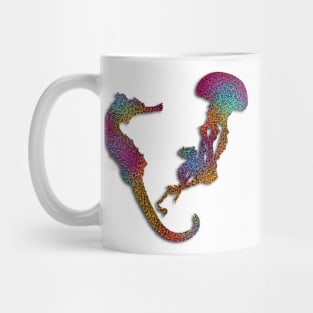 Glitter Sea Friends, Jellyfish and Seahorse Rainbow Graphic Mug